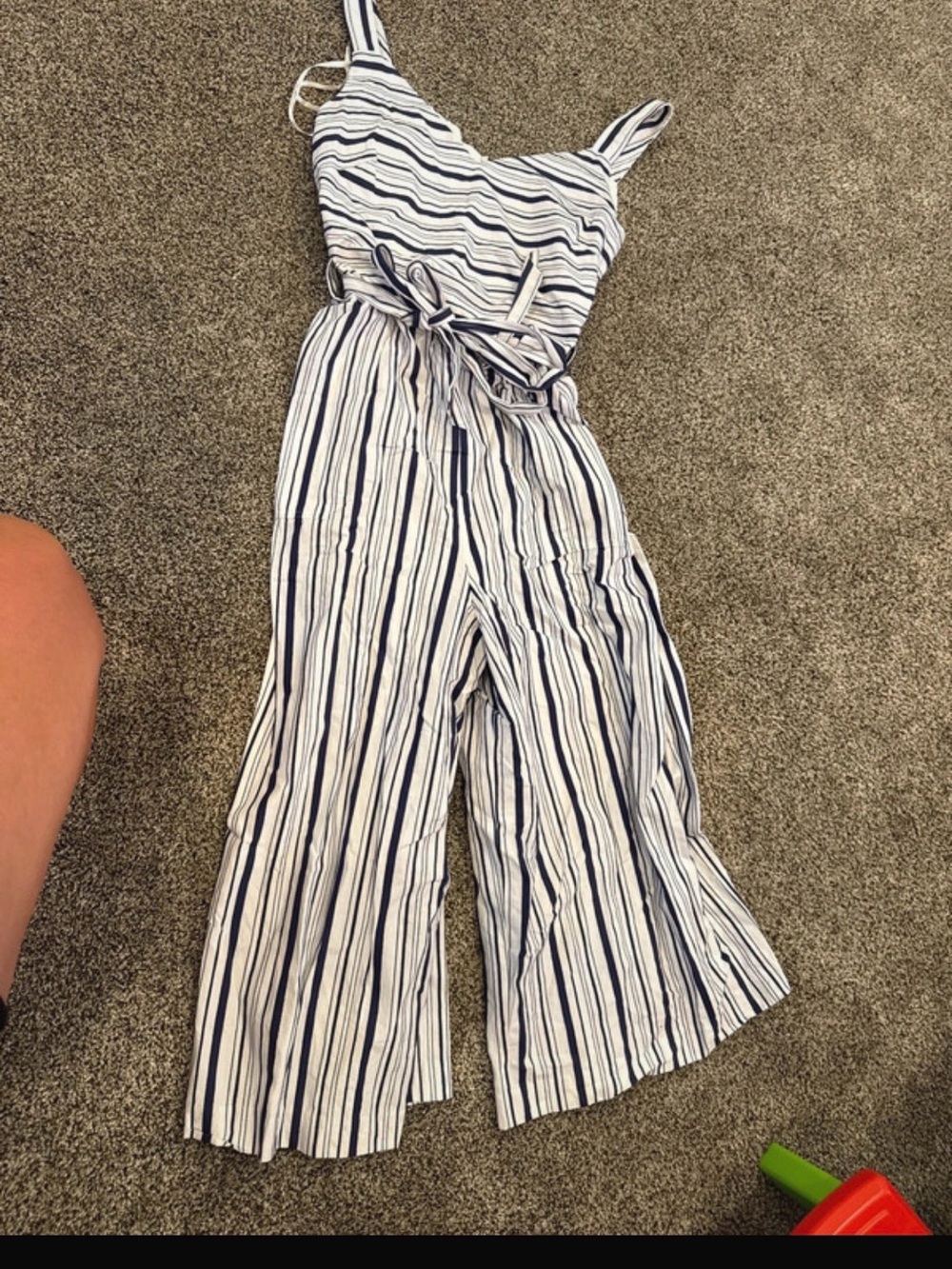 Elle Navy and White Striped Sleeveless Jumpsuit